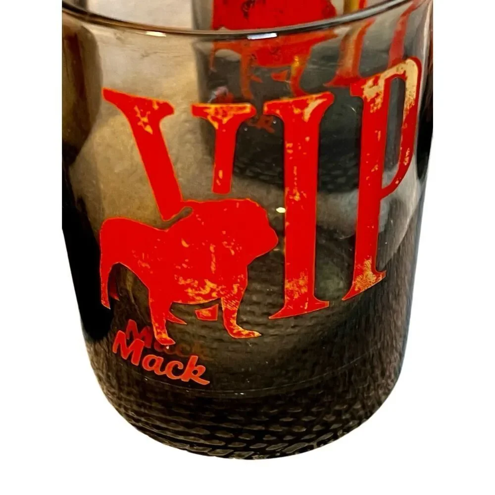 Set of 6 1960's /70's • Mack Truck VIP • Bulldog Smoke Glasses Lowball Cocktail